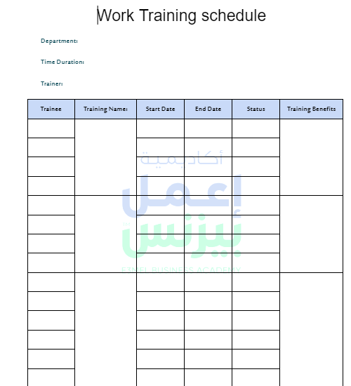 WORK Training schedule